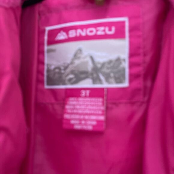Snozu pink, blue white ombré puffer hooded jacket, faux fur trim, pockets, 3T - Picture 2 of 8